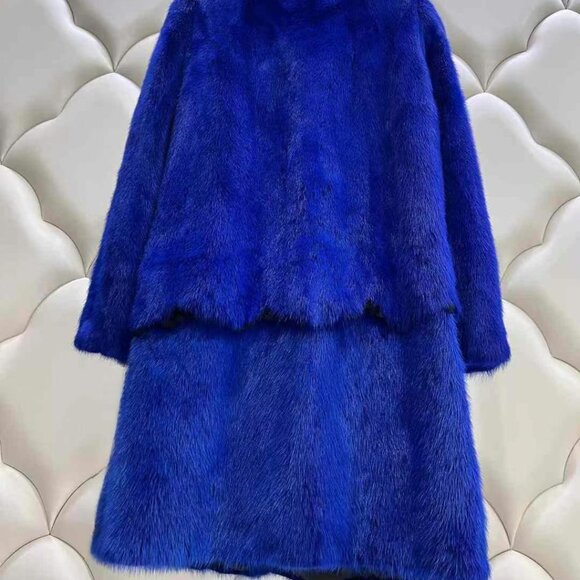 New Real MINK Fur Coat Jacket Stole Cobalt Royal Blue Cornflower Azure No Fox - Picture 3 of 7